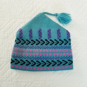 Capello Teal Patterned Wool Ski Winter Hat Made In Canada